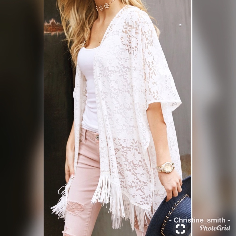 NWOT Mixit 3/4 Sleeve Lace Fringe Kimono